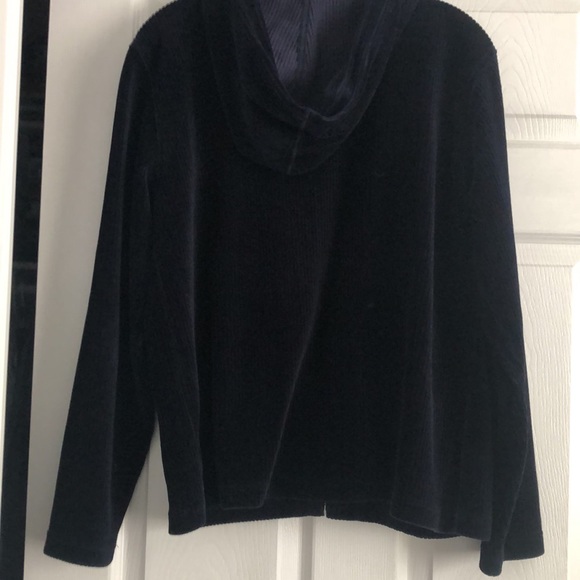 Jones of New York Sport Navy velvet type hooded zipper jacket size Med. - Picture 7 of 8